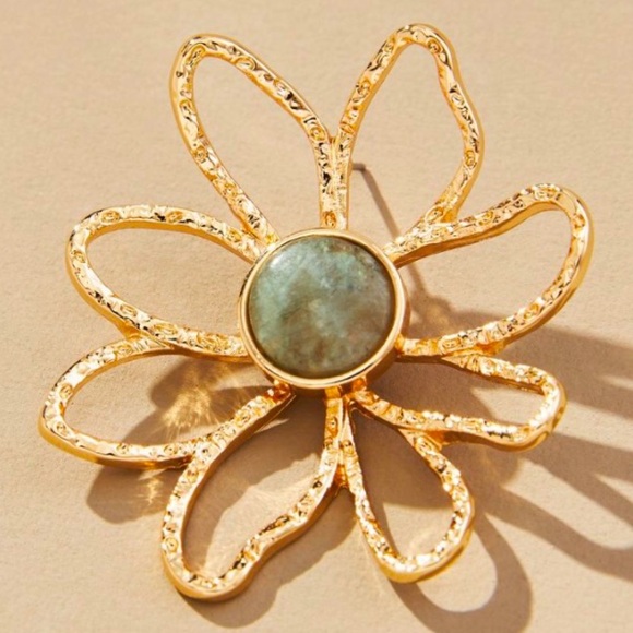 Anthropologie Gold Flower Earrings with Blue Agate. Brand new! - Picture 10 of 10